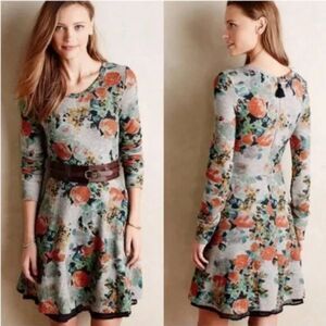 Anthropologie Saturday Sunday French Terry Floral Fit & Flare Dress Polkadot Hem